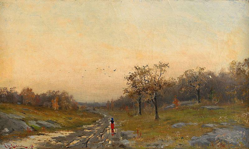 Mauritz Lindstrom Autumn Landscape with a Woman on a Road France oil painting art